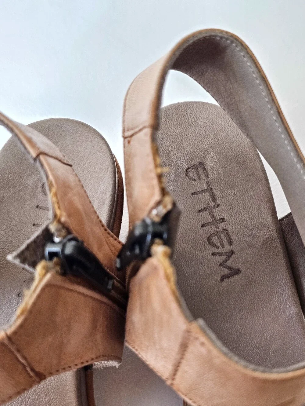 Ethem Italian Leather Wedge Sandals EU 37 Tan Ankle Zip Comfort Open Toe Shoes